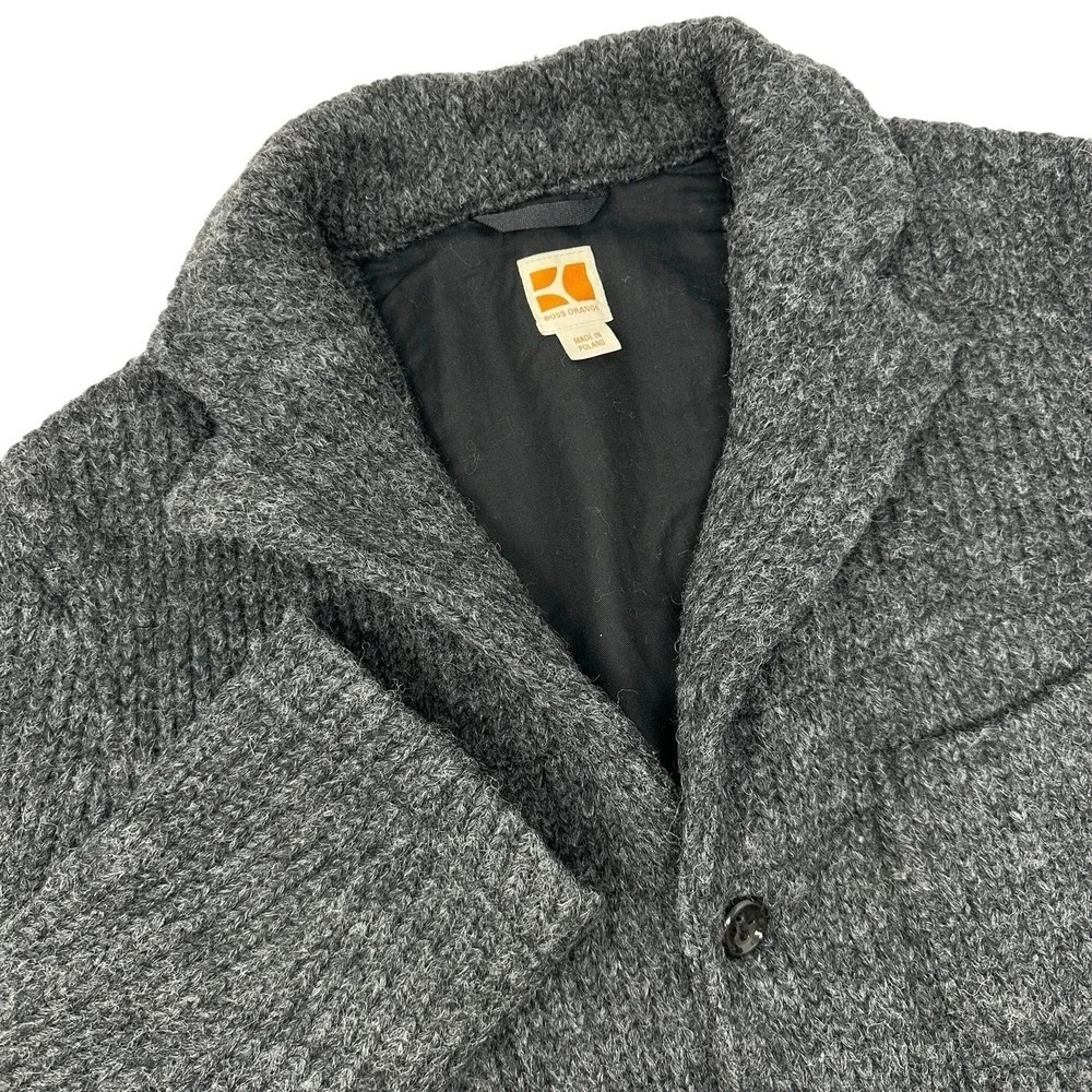 BOSS ORANGE Gray‎ Wool Blend Button Collar Loose Fit Pockets Sweater 40R